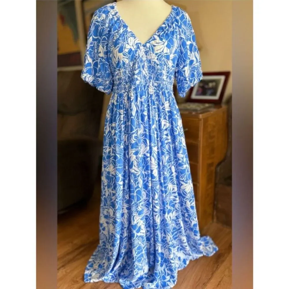NWT Chic Blue Floral Maxi Dress - Picture 2 of 11